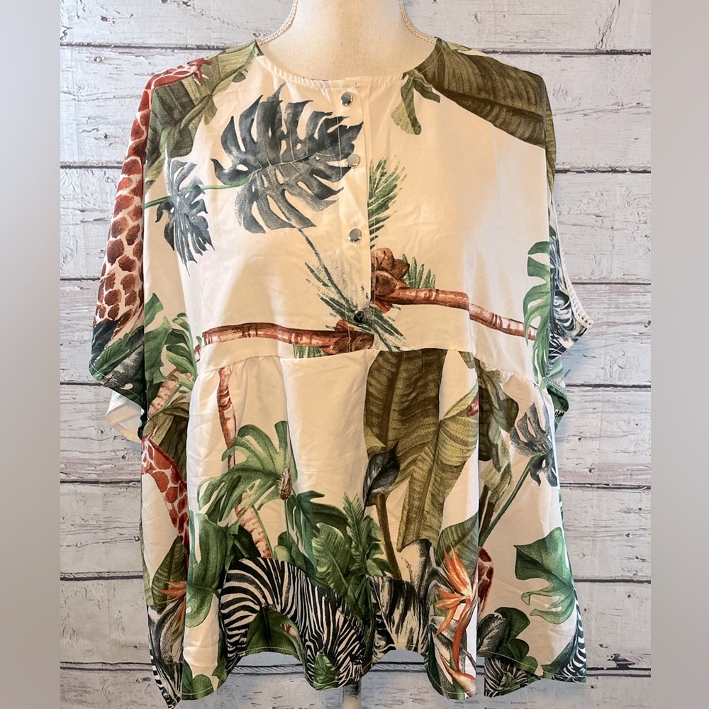 ELISE Oversized Babydoll Style Top in Jungle Animal Print-OS